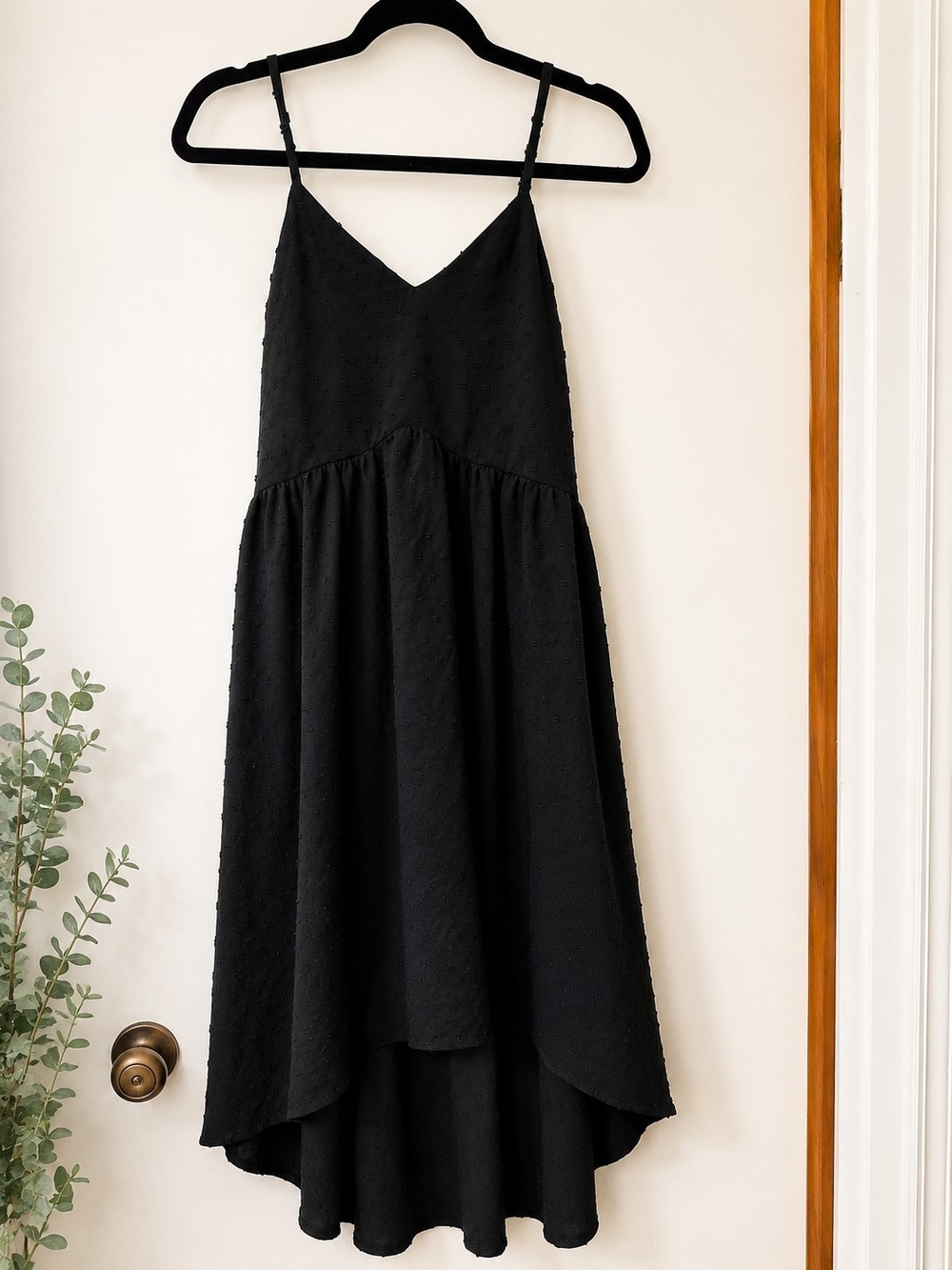Black V-Neck Spaghetti Strap Midi Dress